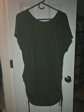 Olive Green Drawstring Side Tunic Swim Cover - Women's